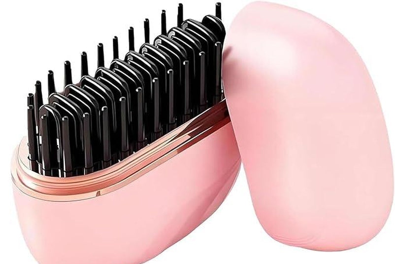 Glambrush Mini Hair Straightener,Rechargeable Wireless Portable Hair Straightener Brush,3-Speed Temperature Control,Mini Hair Straightener for Women,Idea for Home Travel (Pink)
