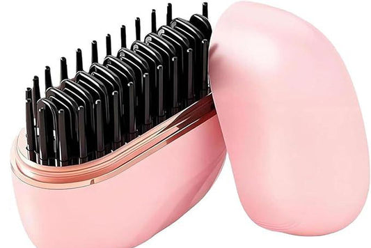 Glambrush Mini Hair Straightener,Rechargeable Wireless Portable Hair Straightener Brush,3-Speed Temperature Control,Mini Hair Straightener for Women,Idea for Home Travel (Pink)