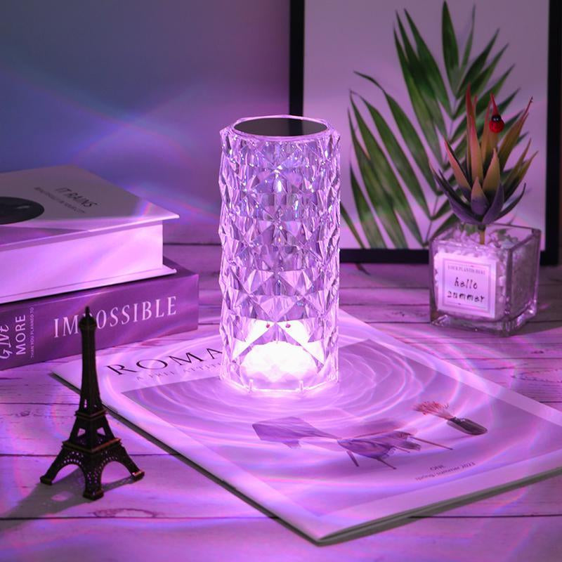 Can Switch 16 Colors,Artificial Crystal Table Lamp, RGB Color Changing Rose Diamond Table Light with Remote Control, USB Charging Touch Sensor Ambient Lighting, Room Accessories, Room Decor